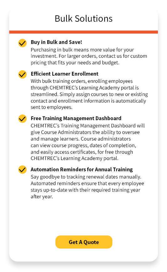 Bulk pricing options for CHEMTREC Learning Academy online training courses, designed for large-scale training needs